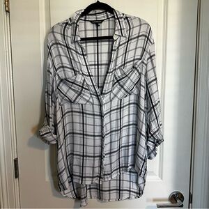 Express Lightweight Black and White Plaid Button-Down Shirt